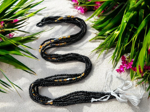 Waist Beads / African Hip Chain - Afiangbe - Black / gold (Traditional non-elastic string)