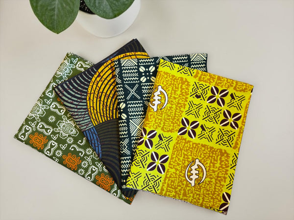 4 Fat quarters - Green X mix Quilting fabrics / Patchwork fabrics - African print fabric