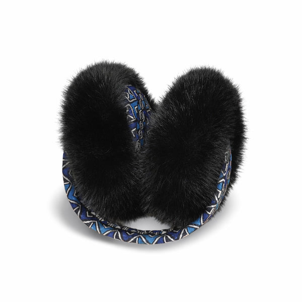 African Print Earmuffs - Foldable Winter Ear Warmers - Blue Bogolan