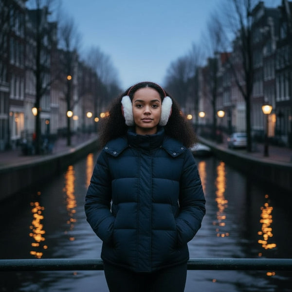 African Print Earmuffs - Foldable Winter Ear Warmers - Red White Bogolan