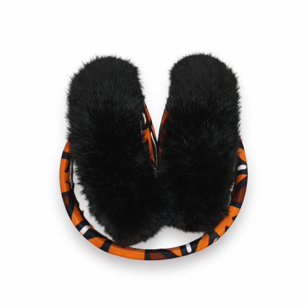 African Print Earmuffs - Foldable Winter Ear Warmers - Brown Cross Bogolan