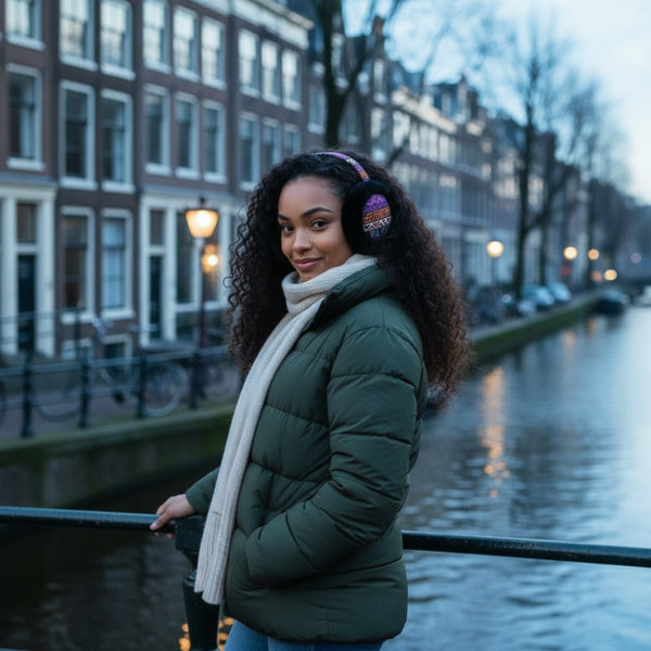 African Print Earmuffs - Foldable Winter Ear Warmers - Pink Orange Tribal