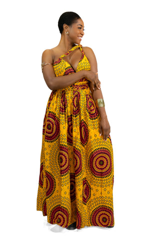 African Print YellowOrange Dotted Patterns Infinity Multiway Maxi Dress