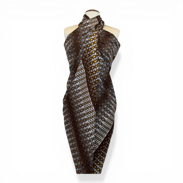 Sarong / pareo - Cotton Beachwear wrap skirt / baby carrier wrap - Brown Cream Geo Dot Stripe