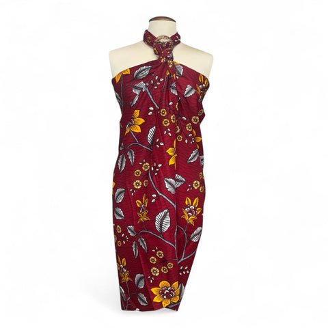 Sarong / pareo - Cotton Beachwear wrap skirt / baby carrier wrap - Red Flower stems