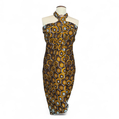 Sarong / pareo - Cotton Beachwear wrap skirt / baby carrier wrap - Brown Hexagon