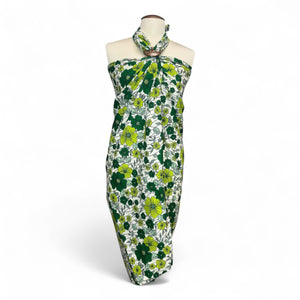 Sarong / pareo - Cotton Beachwear wrap skirt / baby carrier wrap - Green flower