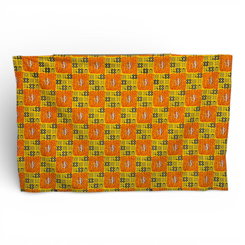 Sarong / pareo - Cotton Beachwear wrap skirt / baby carrier wrap - Yellow Orange Tribal Squares