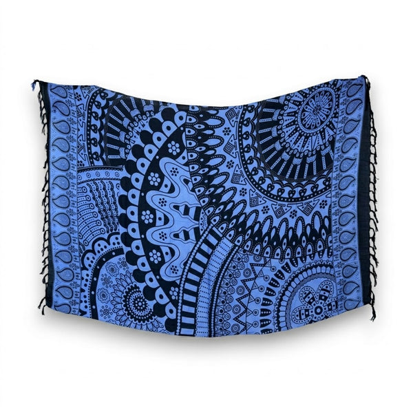 Sarong / pareo - Beachwear wrap skirt - Black / blue Mandala