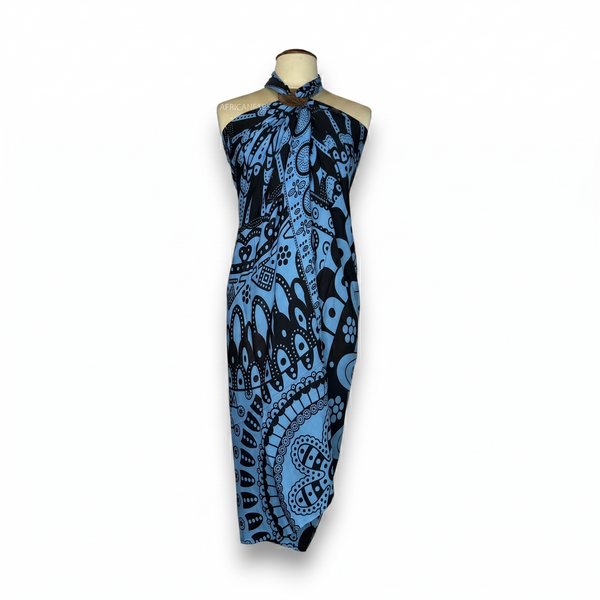 Sarong / pareo - Beachwear wrap skirt - Black / blue Mandala