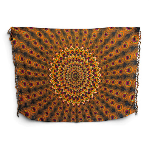 Sarong / pareo - Beachwear wrap skirt - Brown Orange Peacock Sunset