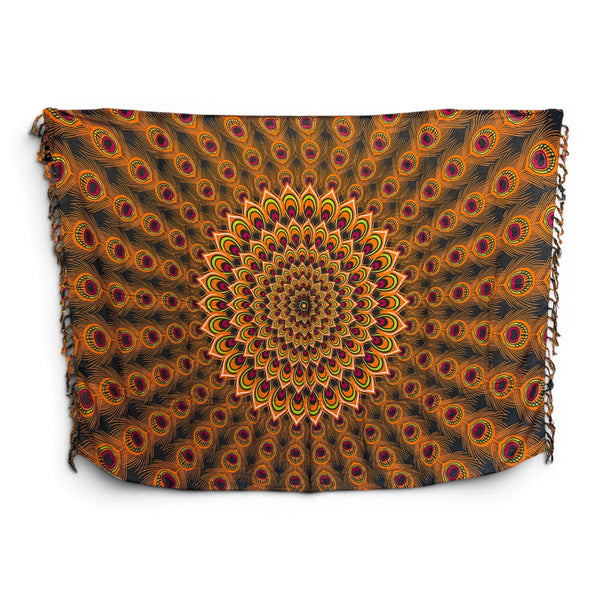 Sarong / pareo - Beachwear wrap skirt - Brown Orange Peacock Sunset