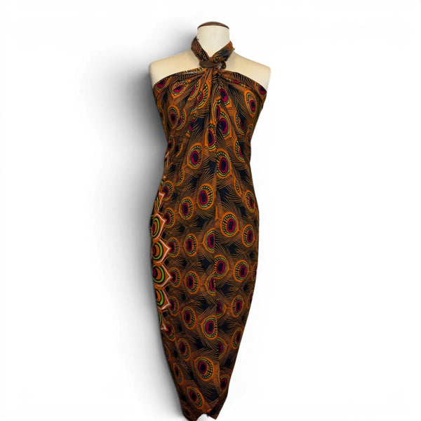 Sarong / pareo - Beachwear wrap skirt - Brown Orange Peacock Sunset