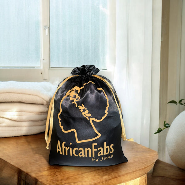 AfricanFabs Large Luxury Satin bag - Gift bag / Travel pouch - Black