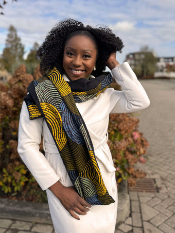 African print Winter scarf Unisex - Slim model - Green Circle