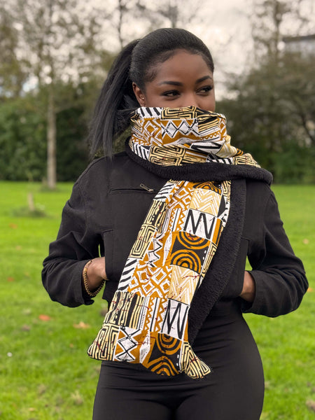 African print Winter scarf Unisex - Slim model - Sand Bogolan Mosaic