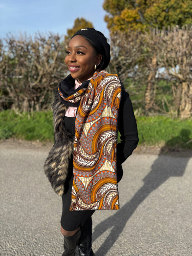 African print Winter scarf Unisex - Slim model - Orange Feather