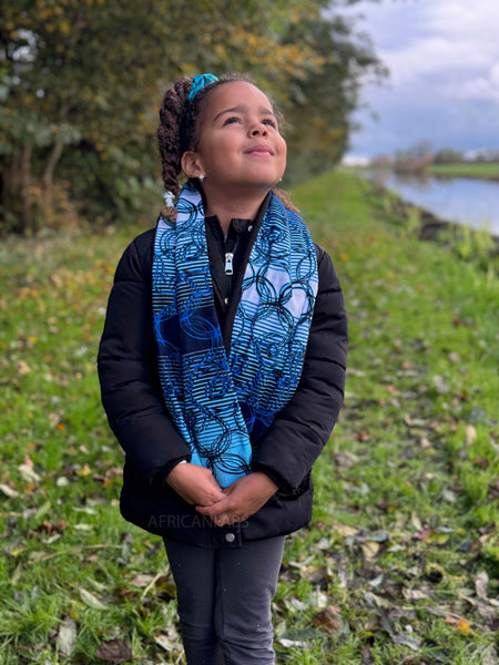 African print Turtleneck Winter scarf for Kids Unisex - Blue rings