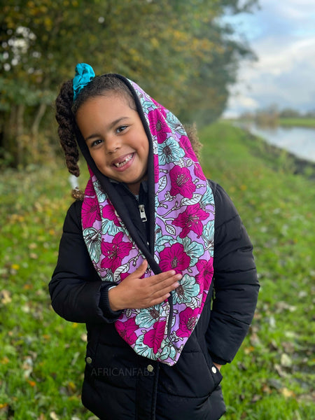 African print Turtleneck Winter scarf for Kids Unisex - Multicolor Flowers