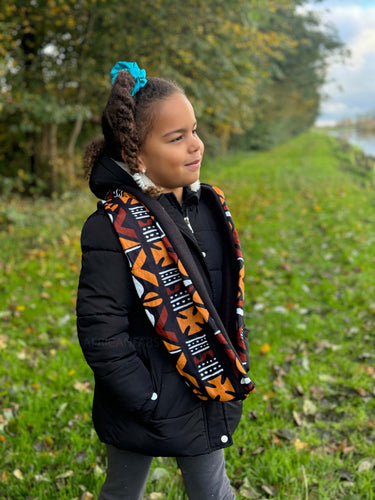 African print Turtleneck Winter scarf for Kids Unisex - Brown Bogolan