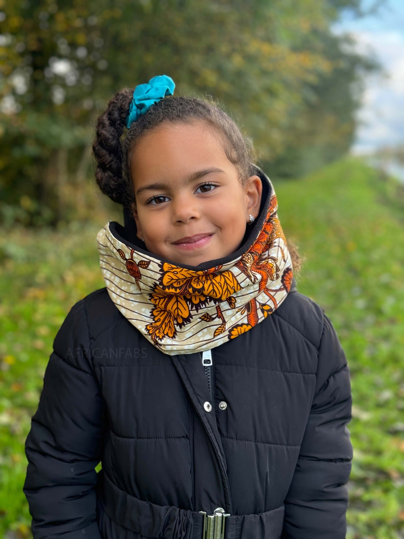 African print Turtleneck Winter scarf for Kids Unisex - Orange Garden