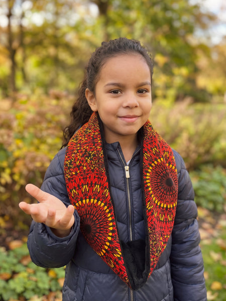 African print Turtleneck Winter scarf for Kids Unisex - Red Sunfire Bloom