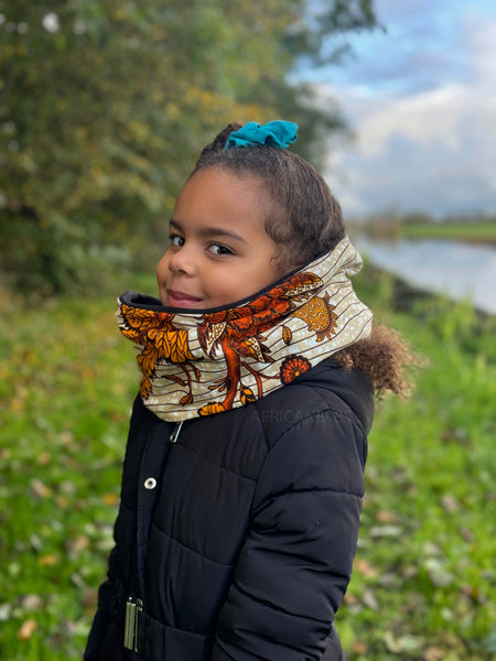 African print Turtleneck Winter scarf for Kids Unisex - Orange Garden