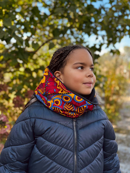 African print Turtleneck Winter scarf for Kids Unisex - Red