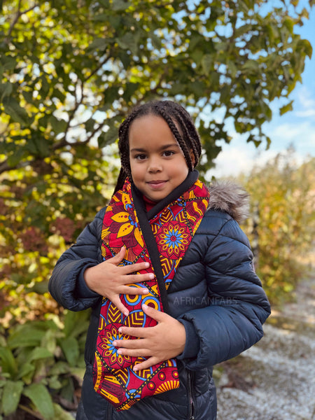 African print Turtleneck Winter scarf for Kids Unisex - Red