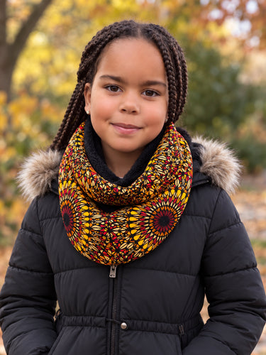 African print Turtleneck Winter scarf for Kids Unisex - Brown Savanna Sun