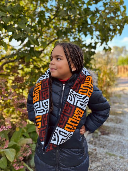African print Turtleneck Winter scarf for Kids Unisex - Brown & Yellow-Orange