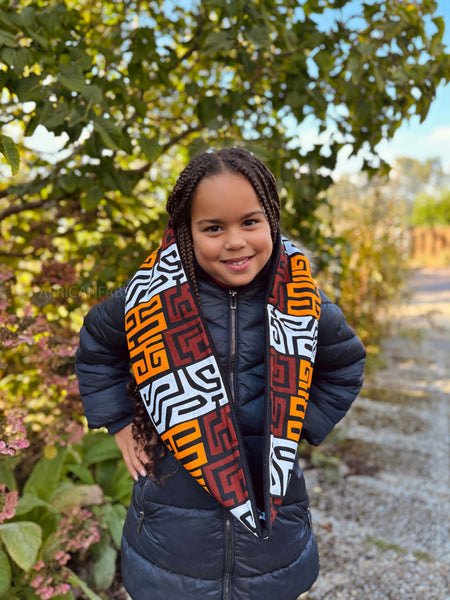 African print Turtleneck Winter scarf for Kids Unisex - Brown & Yellow-Orange