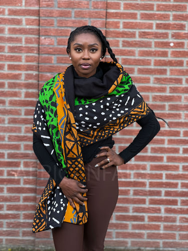 African print Winter scarf for Adults Unisex - Green mud cloth bogolan