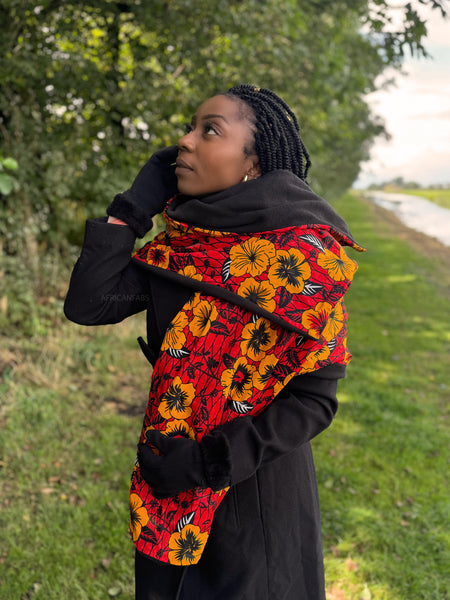 African print Winter scarf for Adults Unisex - Red Flowers