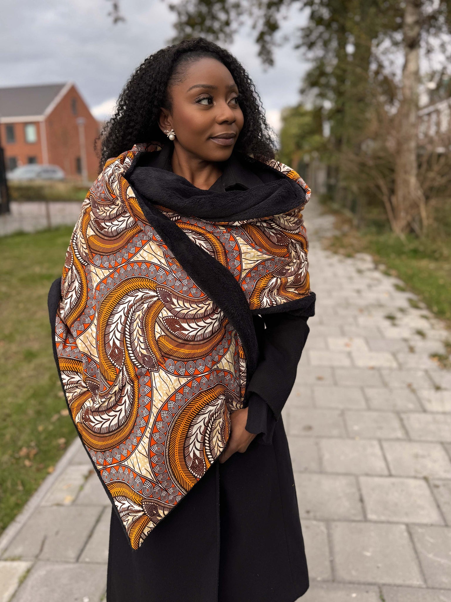 African print Winter scarf for Adults Unisex - Orange Feather
