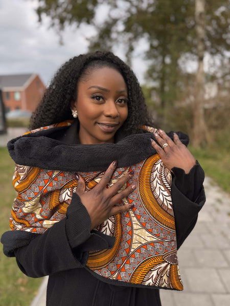 African print Winter scarf for Adults Unisex - Orange Feather