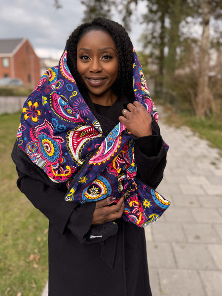African print Winter scarf for Adults Unisex - Blue Pink Paisley