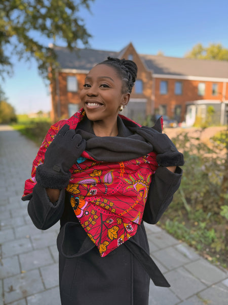 African print Winter scarf for Adults Unisex - Red Botanical Flow