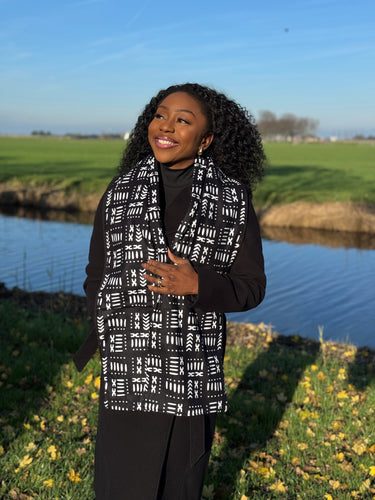 African print Winter scarf Unisex - Slim model - Black mud cloth / bogolan