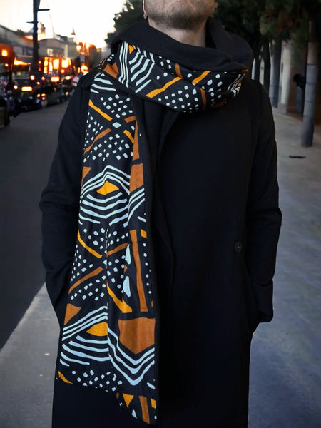 African print Winter scarf for Men - Orange Brown bogolan