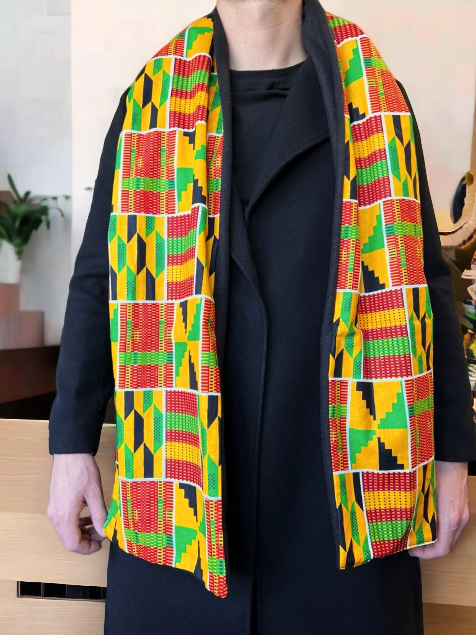 African print Winter scarf for Men - Yellow Green Kente