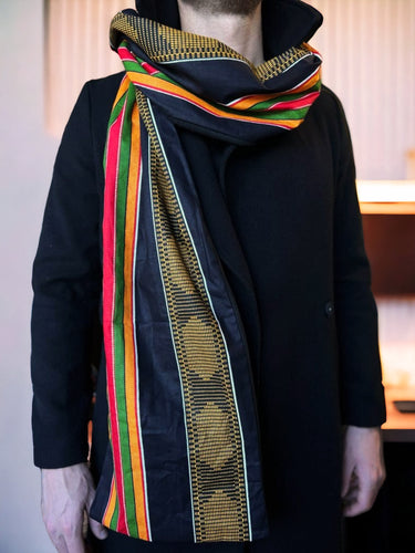African print Winter scarf for Men - Black Pan African Kente
