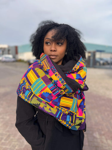 African print Winter scarf for Adults Unisex - Multicolor kente purple