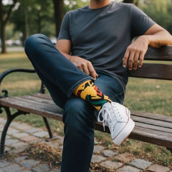 African socks / Afro socks / African print socks - Yellow Africa Kente