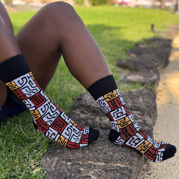 African socks / Afro socks / Set of 3 pairs - Brown ADWOA