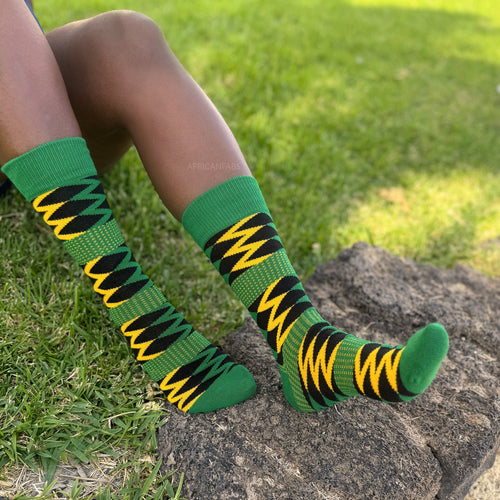 African socks / Afro socks / Kente socks - Green Black