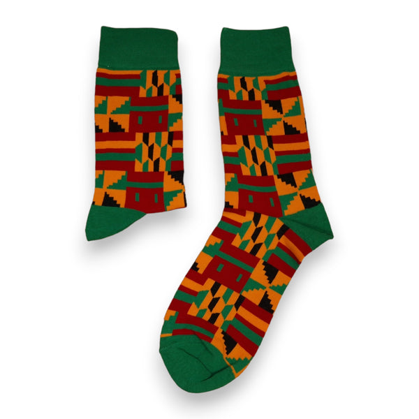 African socks / Afro socks / Kente socks - Green / orange