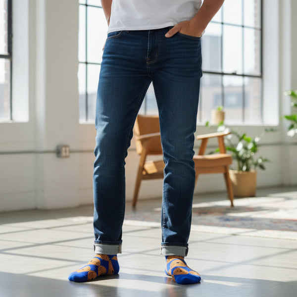 African socks / Afro socks / African print socks - Blue Yellow Circles