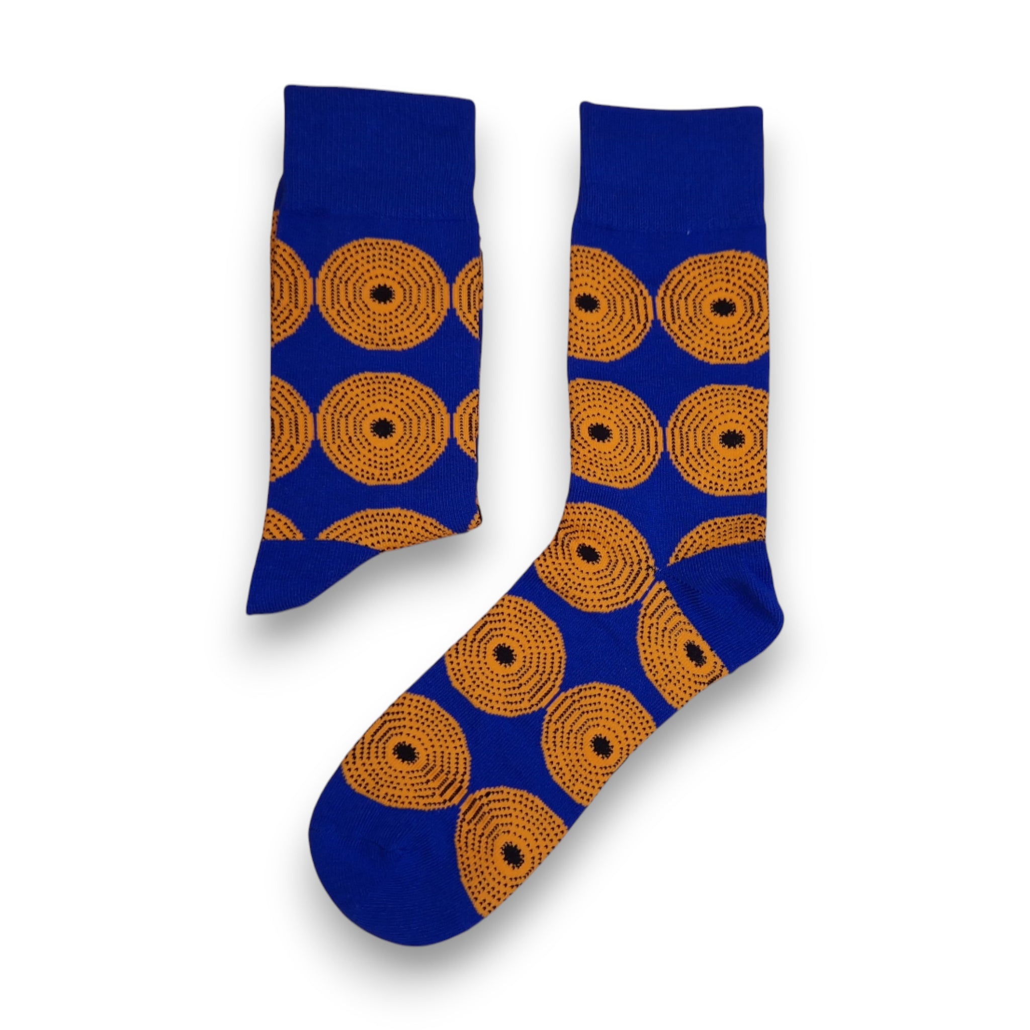 African socks / Afro socks / African print socks - Blue Yellow Circles
