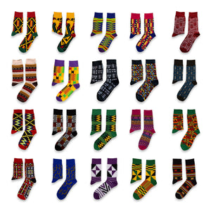 Mix of 20 different pairs - African socks / Afro socks / Kente stocks - All 20 styles